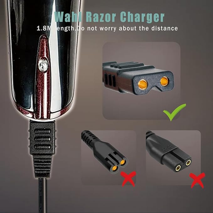 Charger Replacement for Wahl Shaver Shaper Charger, 2V Power Cord for Wahl Trimmer 8061, 8163, 8786-1001, 7367, 7357, 7029, 7060, 7035, 7339, 7356, 4000, for Wahl Clipper 5-Star Series Charging Cord
