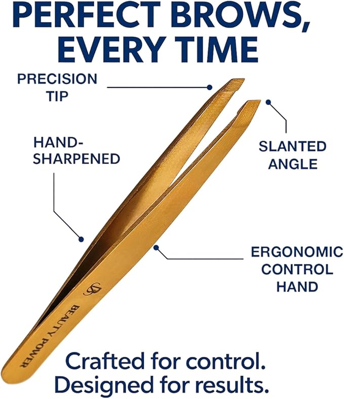 Professional Precision Slant Tweezers for Women Facial Hair - Tweezers for Men & Women, Eyebrow Tweezer for Ingrown Hair Blackhead & Splinter Removal - Gold