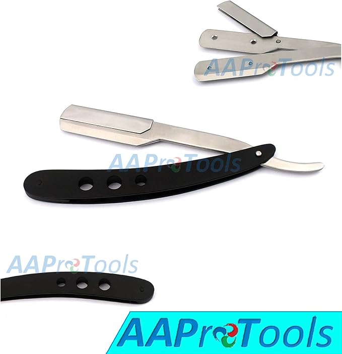 BARBER STRAIGHT RAZOR MATTE CUTTHROAT 3 HOLE DESIGN (SILVER AND BLACK) A+ QUALITY