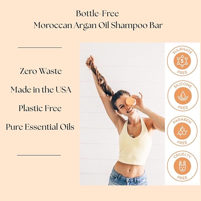 Aspen Kay Naturals Moroccan Argan Oil Shampoo Bar, Organic, Vegan, Volumizing Shampoo for Curly or Straight Hair. Citrus Scent, Paraben & Sulfate Free, Made in USA - 3 oz.