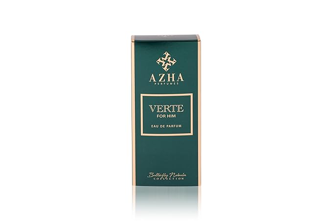 Azha Perfumes Verte Eau de Parfum for Men, Green Spicy Leather Fragrance Spray with Cardamom, Cypress, Violet, Sandalwood & Vanilla, Long Lasting Men's Cologne, Butterfly Nebula Collection, 3.4 Fl Oz