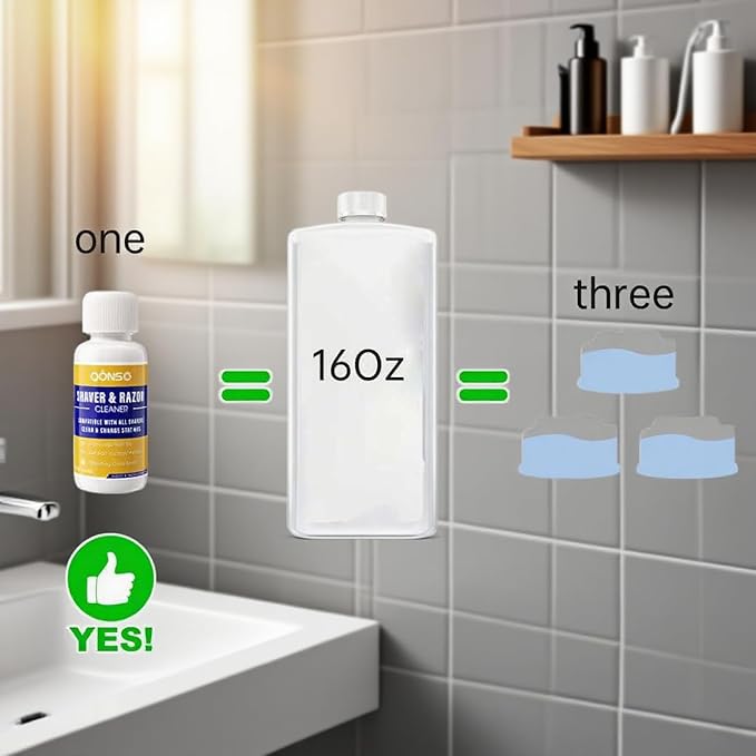 Electric Shaver Cleaning Solution - Electric Razor Cleaner，Compatible With Braun Cleaning Solution & Renew Refill Cartridges - Clipper Blade Cleaner - 3 Bottles, Makes 9 Refills