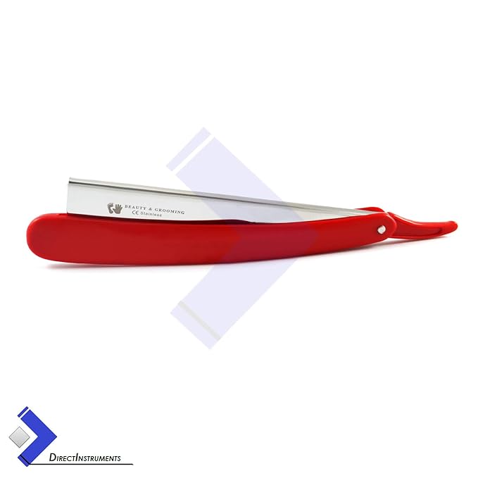 Red Plastic Handle Barber Hair Shaving Razor Straight Edge Folding Knife Men Cut Throat + 10 Blades