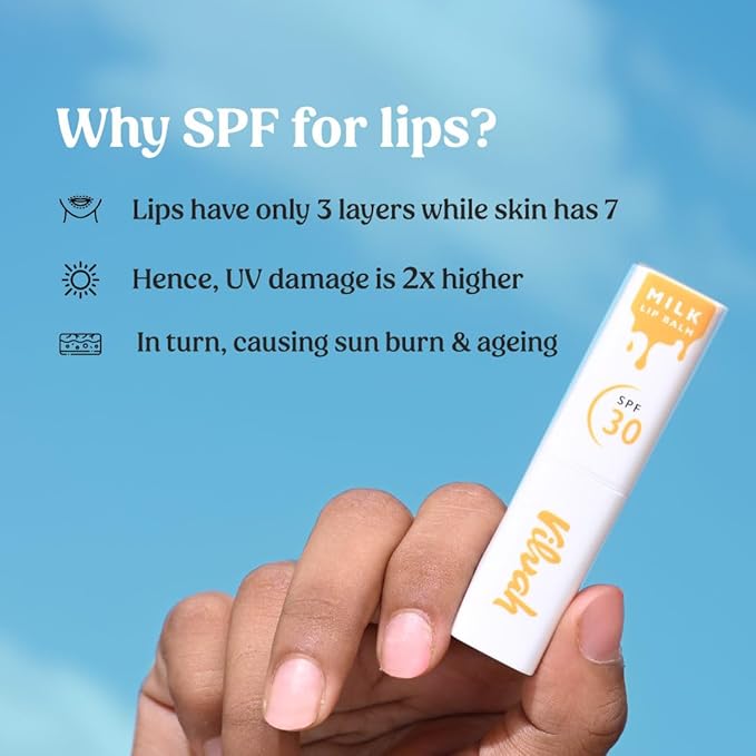 Vilvah STORE Milk Lip Balm SPF30 treats pigmentation and sun Damage UVA & UVB Protection for Both men and women suitable For All Skin Types