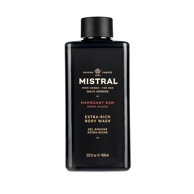 Mistral Men's Body Wash & Shampoo, Mahogany Rum 13.5 oz | 2-in-1 Natural Shower Gel for Men | SLS, Paraben & Phthalate Free | Natural Men’s Body Wash, Moisturizing Bath Gel - Made in France