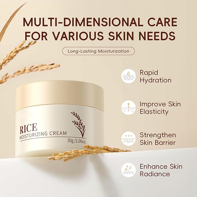 Rice Face Cream, Long Lasting Hydration Quickly Absorbed Non-sticky Face Cream, Lightweight Firming Skin Removing Fine Lines Enhancing Skin Elasticity Beauty Moisturizer For Daily Care