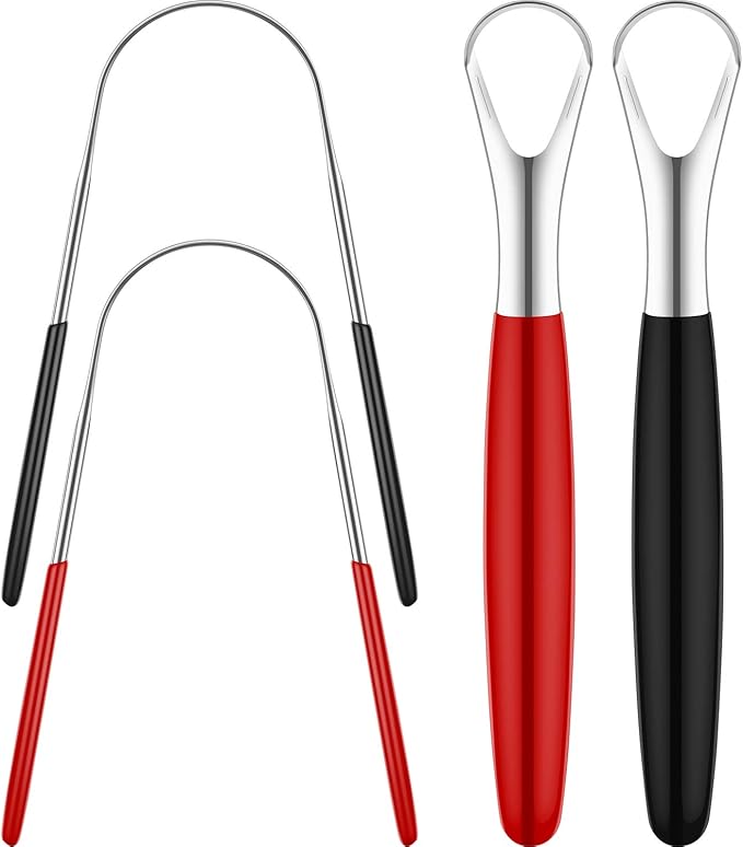 4 Pieces Tongue Scrapers, Reduce Bad Breath Cleaning Tongue Brushes Stainless Steel Oral Tongue Brushes Beauty Tools