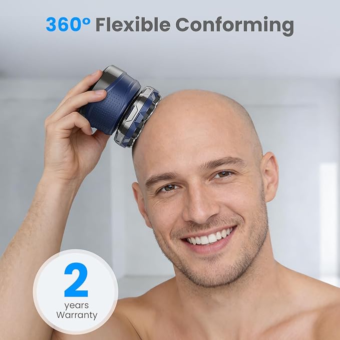 Phisco Electric Head Shaver for Bald Men, Cordless Shaver with Travel Case, USB-C Fast Charging, Waterproof Rotary Razor, Wet/Dry Use