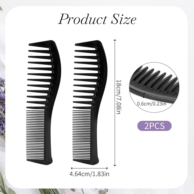 All-Purpose Hair Grooming Set - 2 Pack Double-Sided Barber Combs, 7.2 inch Plastic for Men & Women - Wide & Fine Tooth for Professional Hairstyling (Black)