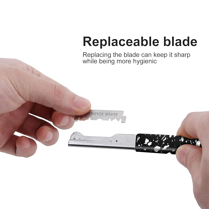 Professional Straight Razor Holder for Barbers – Folding Shaving Razor Handle, Stainless Steel Blade Compatible, for Barber Shop & Home Grooming (Black)