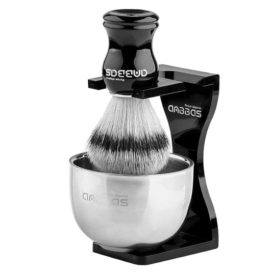 Anbbas Shaving Brush Synthetic Badger Hair with Stainless Steel Shaving Bowl,Black Acrylic Shaving Stand Holer for DE Razor Men Traditional Shave
