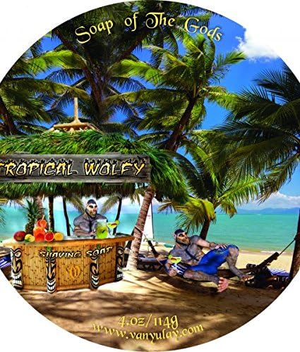 Tropical Wolfy - Shaving Soap with Lanolin and Mango Butter All Natural Skin Food. Great Slickness for Men and Women.