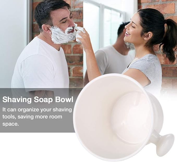 2 Colors Plastic Shaving Soap Bowl Foam Shaving Soap Cream Bowl with little handle Shaving Bowl for Men, Traditional Wet Shaving Factory Shaving Mug (White)
