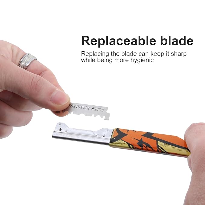 Professional Straight Razor Holder for Barbers – Folding Shaving Razor Handle, Stainless Steel Blade Compatible, for Barber Shop & Home Grooming (Red)