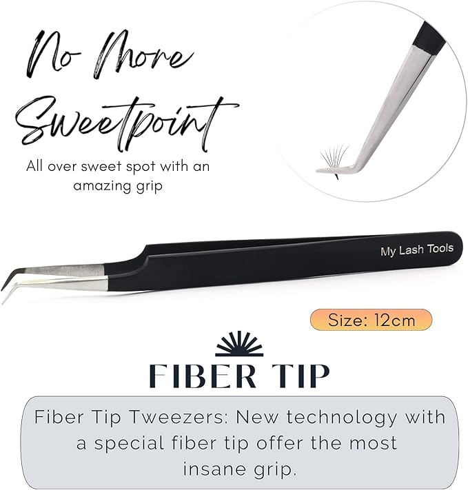 My Lash Tools Fiber Tip Lash Tweezers for Eyelash Extension Curved 45 Degree Angled Tweezer Best for Volume, Individual Isolation & Classic Lashes Stainless Steel Lash Supplies (Matte Black)