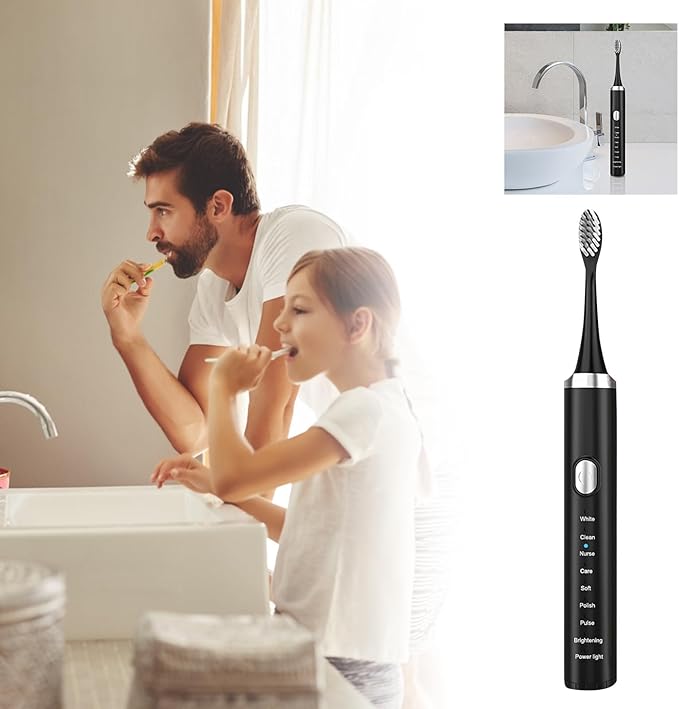 Electric Toothbrush for Adults,Rechargeable Deep Clean Toothbrush with 4 Replacement Heads,8 Modes with 2 Minutes Built in Smart Timer,Battery Toothbrush for Kids Adults Men Women