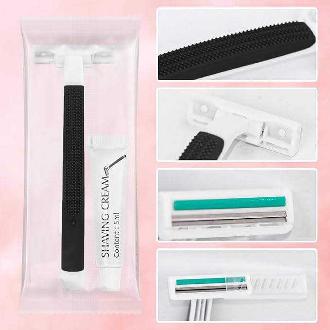 Disposable Razors Bulk, Razors Individually Wrapped Bulk, Travel Razors Bulk With Shaving Cream For Hotels, Shelters, Homeless, Nursing Homes, Charities, Churches, Black (60-PACK)