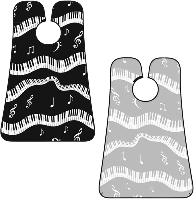 Stretchable Beard Cape, Non-Stick Hair Catcher for Trimming, Waterproof Grooming Apron, Black and White Piano Keys with Musical Notes