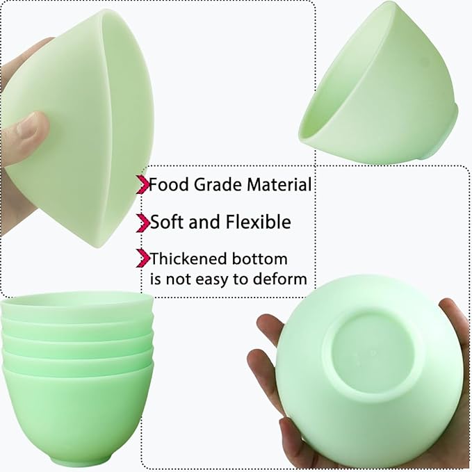 6 Pack Silicone Face Mask Mixing Bowls - Microwave & Freezer Safe, Non-Stick Esthetician Bowls for DIY Skincare, Clay Masks, Hair Color, 3.3-inch Esthetician Supplies(Green-6Pcs)