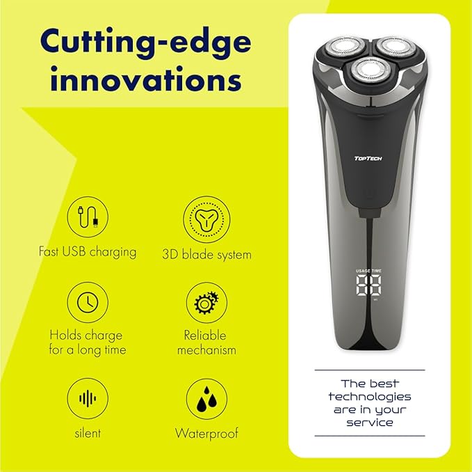 Electric Shaver for Men – TT Comfort Line 9, Wet Dry Waterproof, Rotary Triple Head, USB-C Rechargeable Electric Razor, 60 Min Runtime, Pop-Up Trimmer