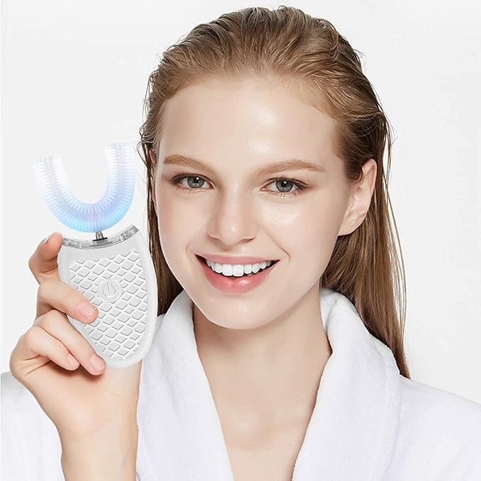 Ultrasonic Electric Toothbrush Adults, Automatic Toothbrush U Shaped Whole Mouth 360° Cleaning Teeth Whitening Hands Free Rechargeable IPX7 Waterproof