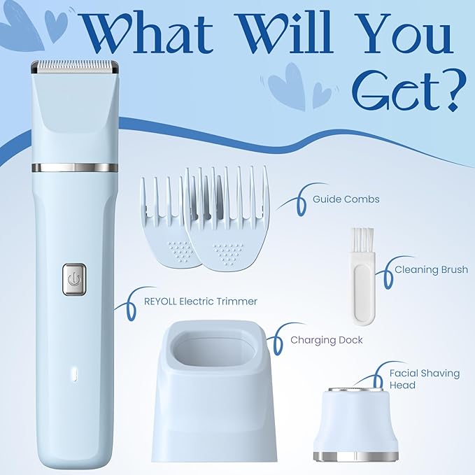 Bikini Trimmer for Women, 2-in-1 Electric Shaver, IPX7 Waterproof, Gentle for Bikini Line & Sensitive Areas, Cordless Rechargeable for Legs Underarms Face, Gift for Women, Teen Girl Gift