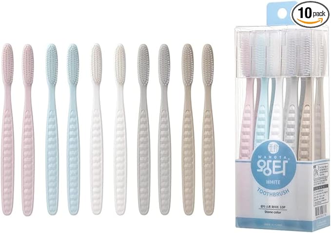 Wangta Soft Toothbrush, 10 Pack (Stone White) – Best Manual Toothbrush for Maximum, Efficient Cleaning and Sensitive Gums and Teeth