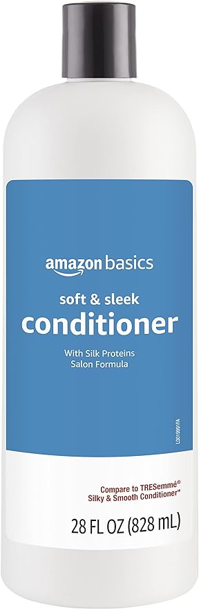 Amazon Basics Soft & Sleek Anti-Frizz Conditioner for Dry or Damaged Hair with Argan Oil & Silk Proteins, 28 Fluid Ounce