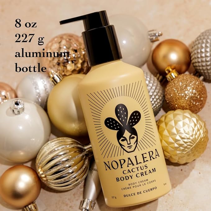 Nopalera Cactus Body Cream, Dulce de Cuerpo Scent, Deeply Nourishing Prickly Pear Body Cream with Vitamin E and K, Aluminum Bottle 8 oz