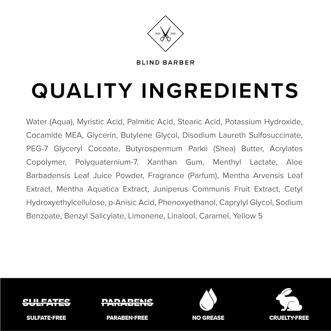 Blind Barber Watermint Gin Shave Cream - Creamy Beard Lather for Men - Protect & Moisturize Sensitive Skin - Good on All Skin Types (3.2oz / 100ml)