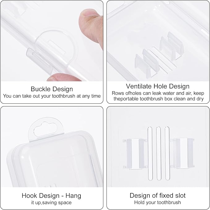 Yeeco Toothbrush Case 2 Packs, Transparent Toothbrush Travel Case, Plastic Toothbrush Holder Travel Size, 7.87 x 2.36x 1.18 inches Portable for Traveling Can Palce 2 Toothbrushes,Clear