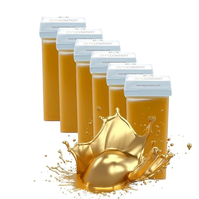 Depilcompany Roll on Gold Wax Cartridge, Hair removal for Women-men, Painless, Sensitive skin, With Titanium Dioxide, At Home Seft Waxing, Not include Wax Warmer and Strips, 110ml / 3.72oz (6 PACK)