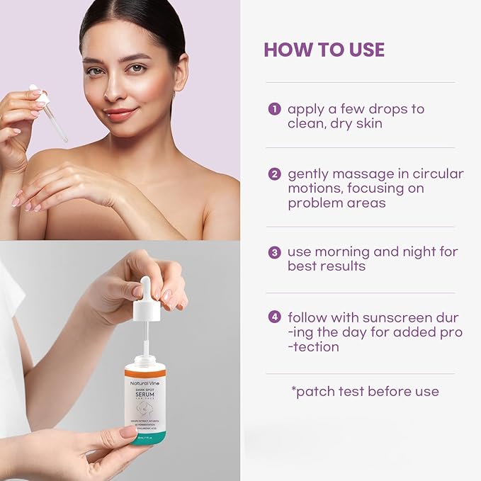 Natural Vine Dark Spot Serum: Dark Spot Remover for Face - Dark Spot Corrector with Grape Extract Fermentation Complex Hyaluronic Acid Vitamin E for Brighter Even Skin Tone 1 FL OZ