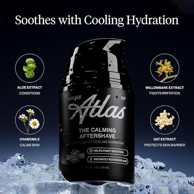 Calming Aftershave for Men, Hydrating & Soothing Post-Shave Lotion with Aloe, Chamomile & Witch Hazel, Alcohol Free, Lightweight, Restores Skin Barrier & Softens Stubble, 1.7 Fl. Oz