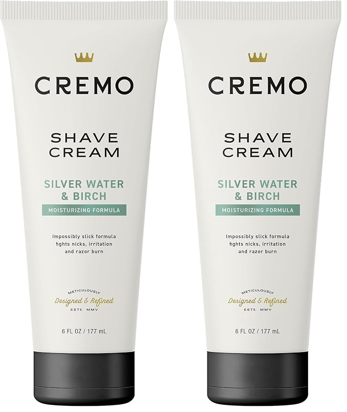 Cremo Silver Water & Birch Shave Cream,Astonishingly Superior Ultra-Slick Shaving Cream for Men,Fights Nicks,Cuts and Razor Burn,6 Fl Oz,(Pack of 2)