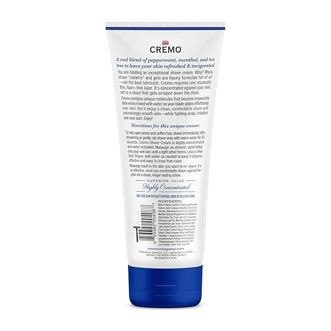 Cremo Barber Grade Cooling Shave Cream, Astonishingly Superior Ultra-Slick Shaving Cream for Men, Fights Nicks, Cuts and Razor Burn, 6 Fl Oz (Pack of 2)