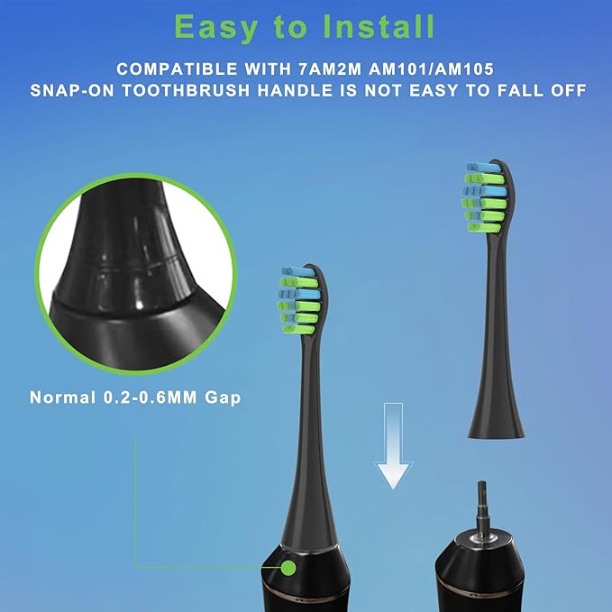 10 Pack Toothbrush Replacement Heads Compatible with 7AM2M AM100/AM105/AM110 Electric Toothbrush, Soft Brush Bristles, Black