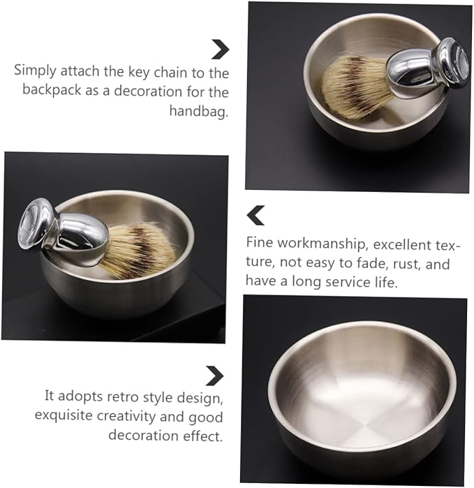 2pcs Stainless Steel Shaving Brush and Soap Bowl Set for Men's Wet Shaving and Lightweight Grooming Tools for Home Travel Use