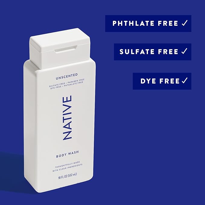 Native Body Wash for Men & Women, Seasonal | Sulfate, Paraben, and Dye Free, with Naturally Derived Clean Ingredients Leaving Skin Soft and Hydrating, Unscented 18 oz