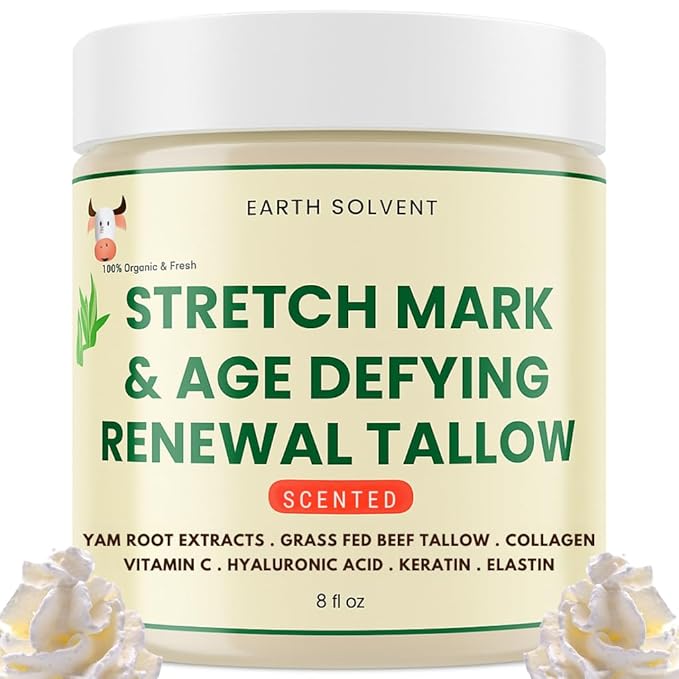Grass Fed Beef Tallow Body Cream, Whipped Tallow Cream Hydrating Moisturizer for Sensitive Skin, Anti-aging Stretch Mark Cream For Men & Women 8 Fl Oz (8 fl oz, Warm Scent)
