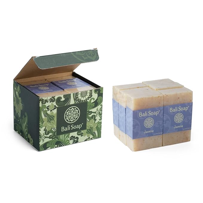Bali Soap - Jasmine Natural Bar for Men & Women - Bath, Body and Face Cleanser - Vegan, Handmade, Exfoliating - 6 Pack, 3.5 Oz each