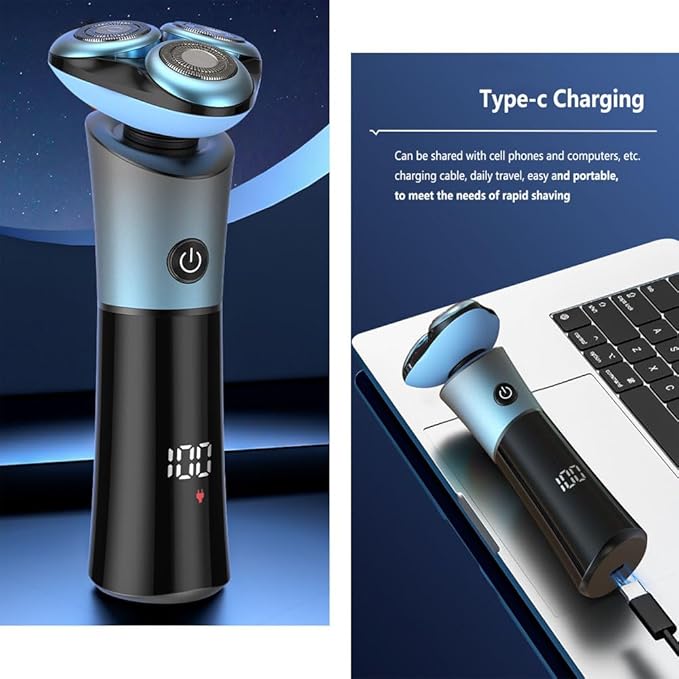 Electric Razor for Men, 4D Rotary Shaver, Wet/Dry Cordless Rechargeable Waterproof
