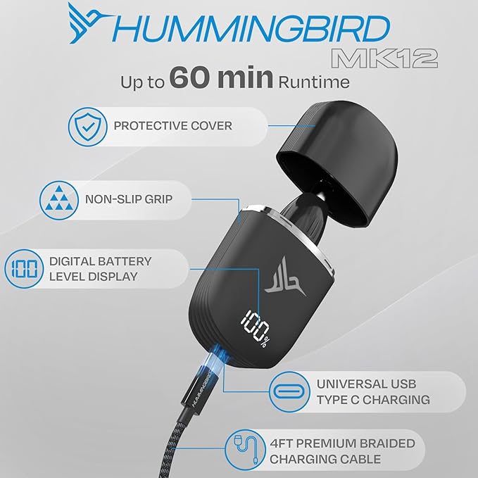 HUMMINGBIRD MK12 Ear & Nose Hair Trimmer for Men – Compact Precision Detailer for Nose, Ears, Eyebrows & Sideburns, Portable, Waterproof, USB C Rechargeable, LED Display