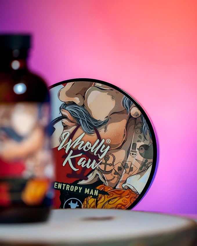 Entropy Man Tallow Shaving Soap. Enriched with Donkey Milk, Water Buffalo Milk, Whey Proteins, Omega 3, Omega 6, Hops Extract. Tobacco, Leather, Plum, Rum, Hay