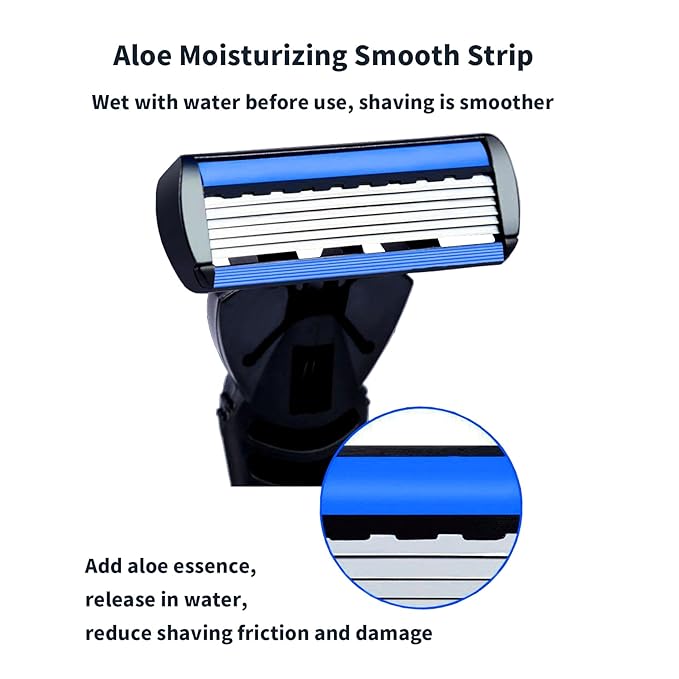 Mens Razor 6 Blade Refills，6 Blade Razor Cartridges with Lubricating Strip,Delivers a Clean, Close Shave,18 Count - blue