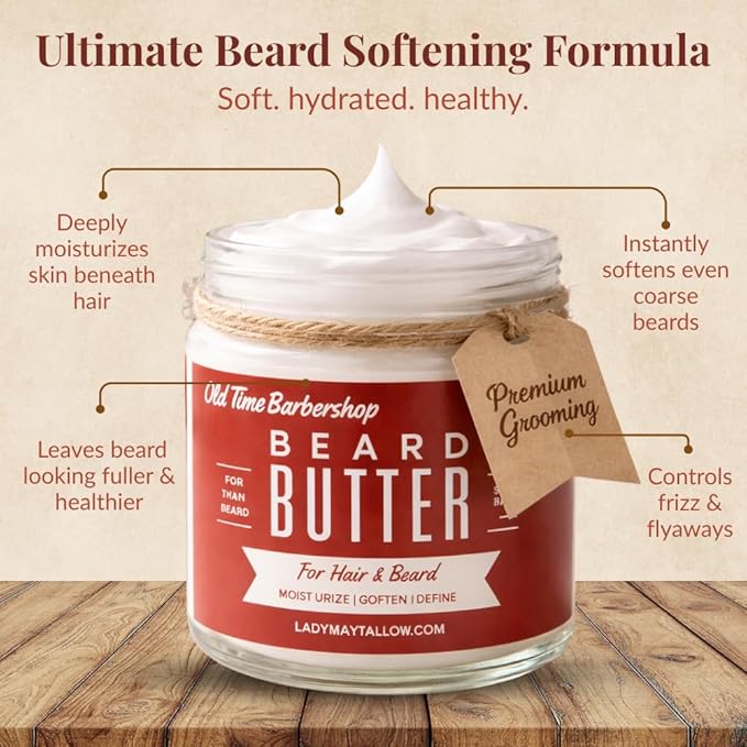 Tallow Man Old Time Barbershop Beard + Body Butter for Men | All Natural, Beard Butter, Body Butter