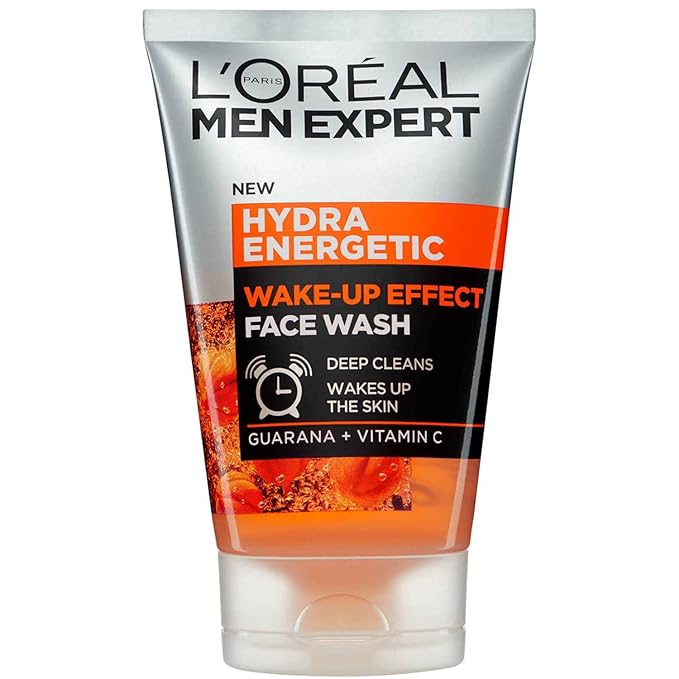 L’Oréal Paris Men Expert Wake-up Effect Face Wash 100ml, Hydra Energetic Face Wash With Vitamin C*, for Dull and Tired-Looking Skin, Cleanses Pores and Energises Skin