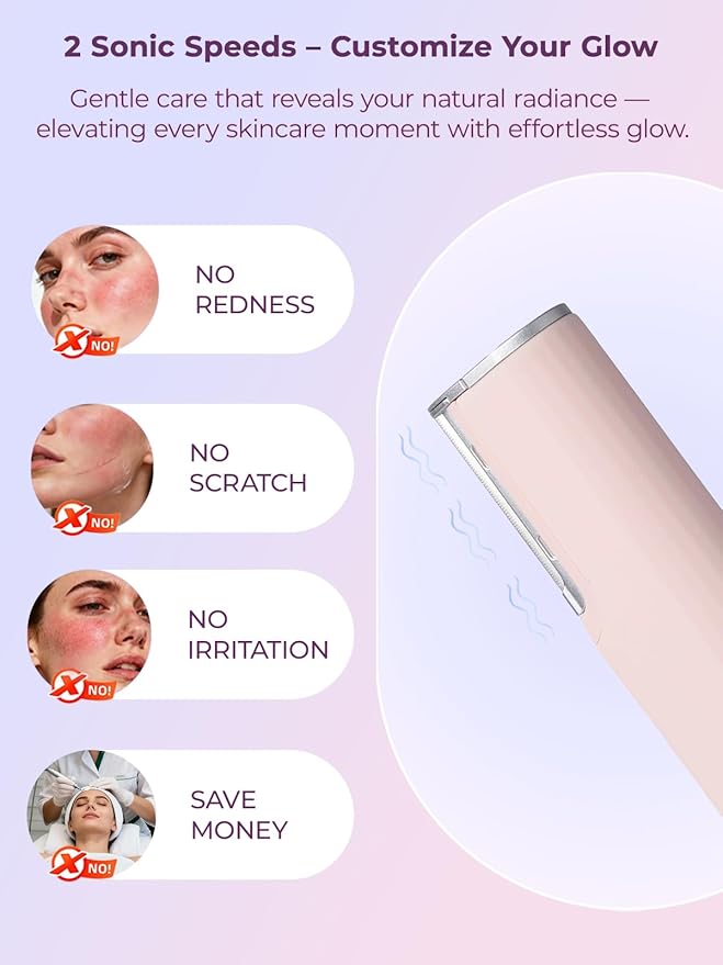 Dermaplane Facial Razor for Women – Electric 2-Speed Sonic Dermaplaning Tool with 5 Replacement Heads, Safe Peach Fuzz Remover & Exfoliating Face Hair Removal Device