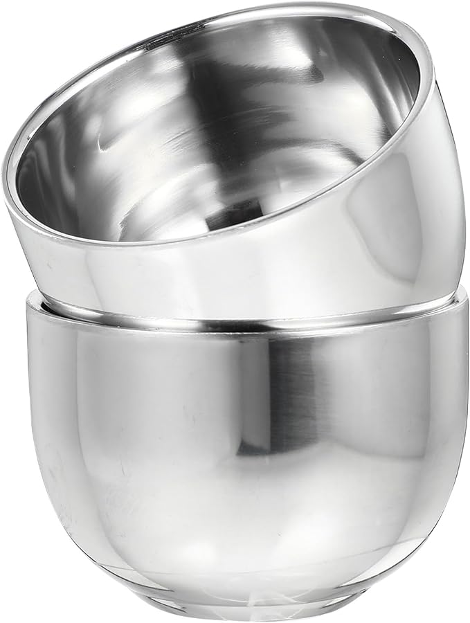 Zerodeko 2pcs Men Shaving Soap Bowls Stainless Steel Bubble Brush Vessel Silver Shaving Cream Bowl for Facial Grooming