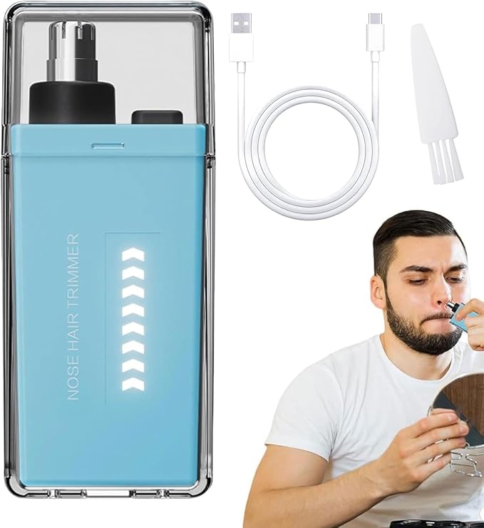 Nose Hair Trimmer for Men Women - Electric Nose Hair Clipper with Replaceable Stainless Steel Blade, Powerful Motor, Wet/Dry Use, Portable USB Rechargeable Design | Blue